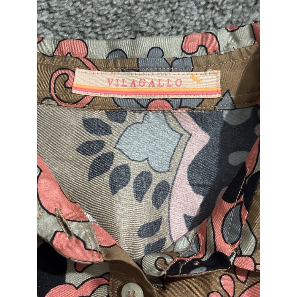 Vilagallo Tan Floral Shift Dress with Coral, Black & Gray Accents - Picture 6 of 9